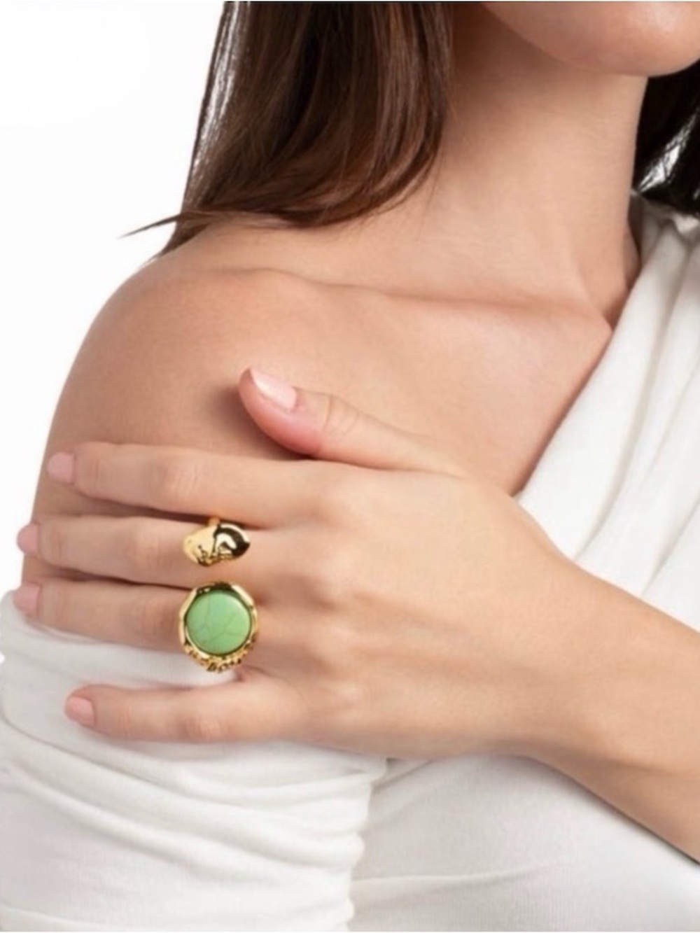 NEW Alexis Bittar Brut Mojave Open Coin Ring Green Turquoise Gold SB07
